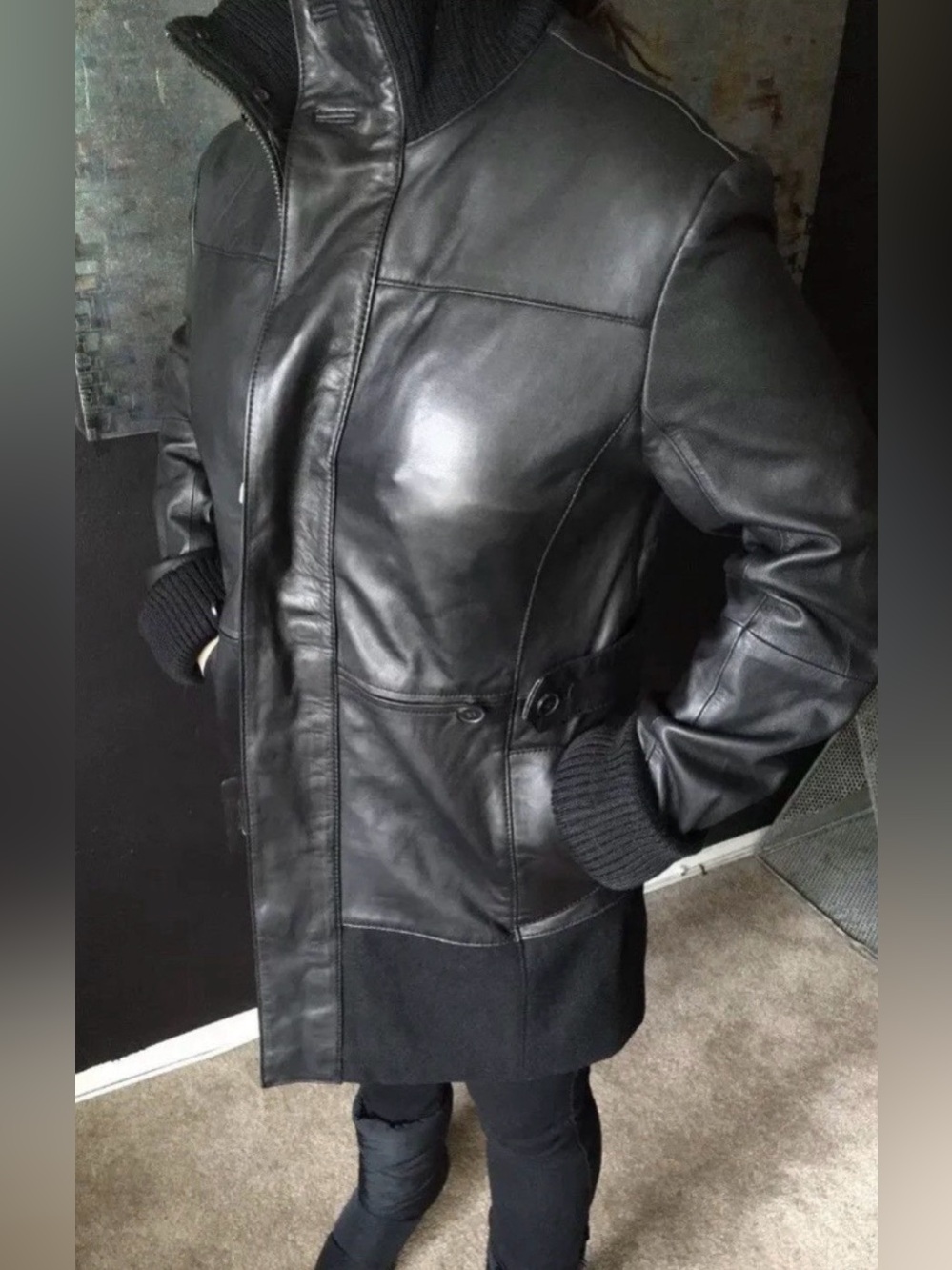 adidas SLVR Leather Jacket Men’s Lambskin & Wool Elongated Coat Size Small 2012